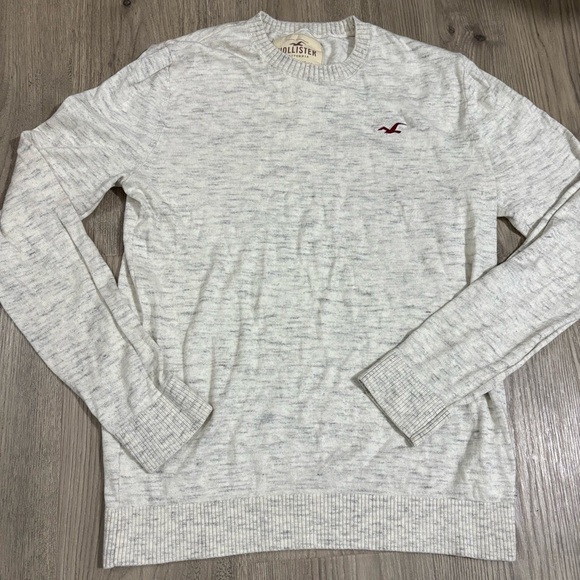 Vtg HOLLISTER Men’s L Long Sleeve Beige Gray Crew Neck Sweater Preppy Y2K - Picture 2 of 8
